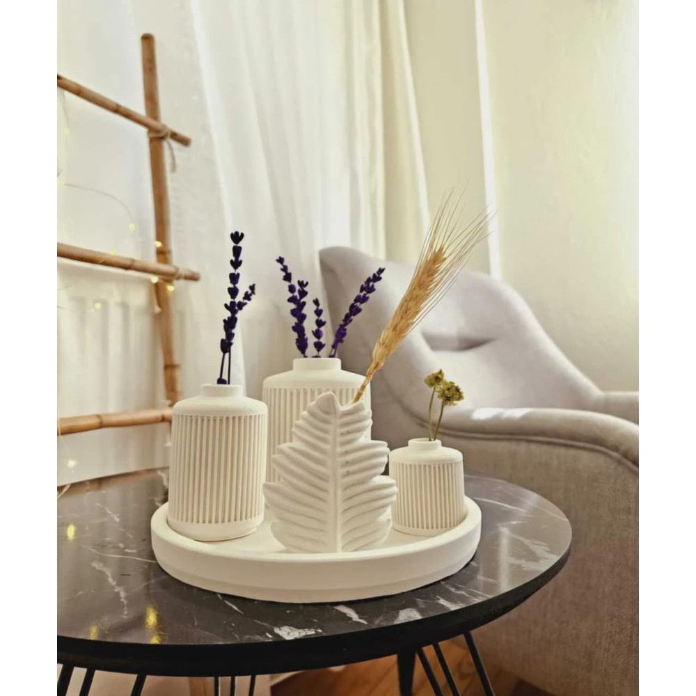 Set Dekorativ “Nature Harmony” me Vazo Keramike dhe Lule të Thata