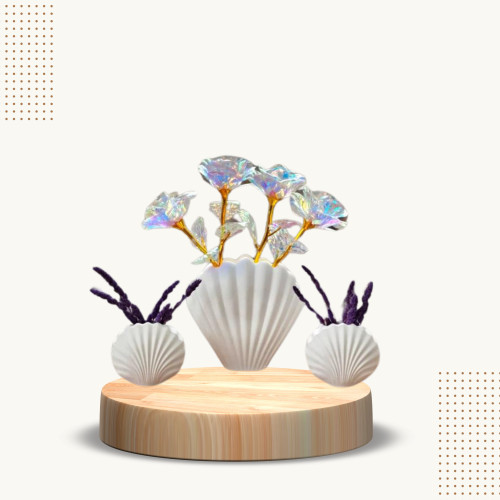 Set Dekorativ “Shell Elegance” me Vazo në Formë Guacke dhe Lule Kristal Set Dekorativ “Shell Elegance” me Vazo në Formë Guacke dhe Lule Kristal