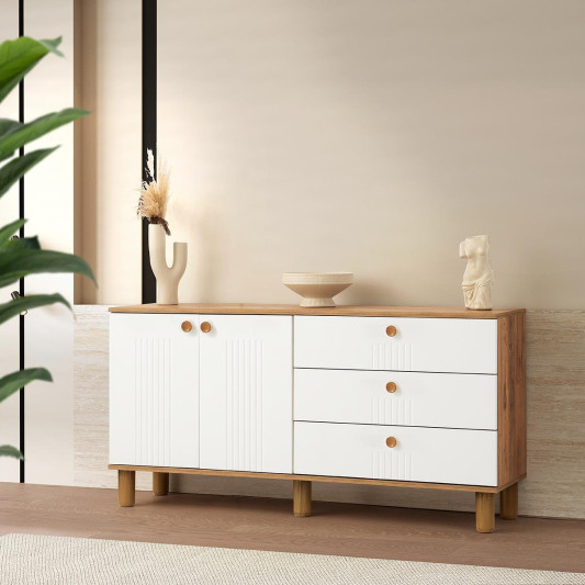 SAG Komod YAKAMO – këmbë druri / bardhë & natyrale