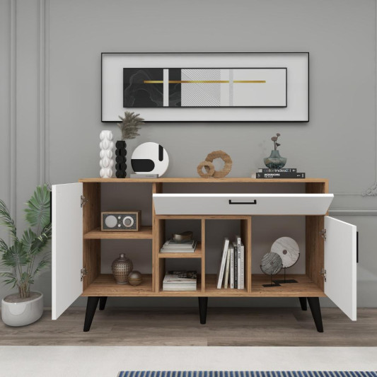 SAG Komoda TV – Drrasë melamin ngjyrë dru natyral & e zezë