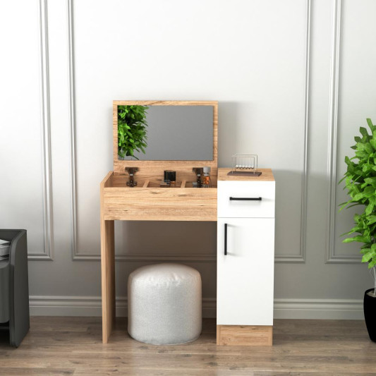 SAG Tavolinë grimimi – Drrasë melamin dru natyral & e bardhë SAG Tavolinë grimimi – Drrasë melamin dru natyral & e bardhë