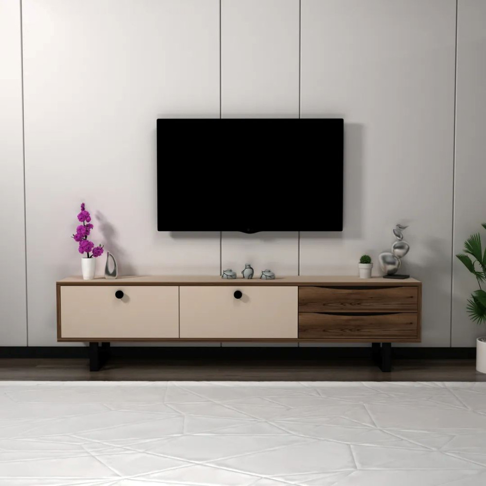 Komoda TV — Beige / Walnut Wood Komoda TV — Beige / Walnut Wood