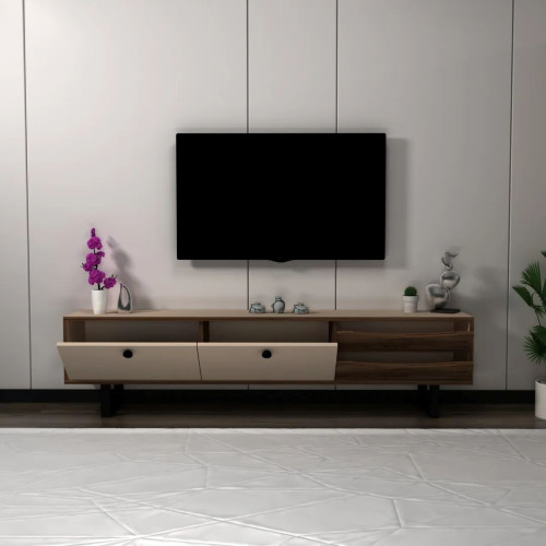 Komoda TV — Beige / Walnut Wood Komoda TV — Beige / Walnut Wood