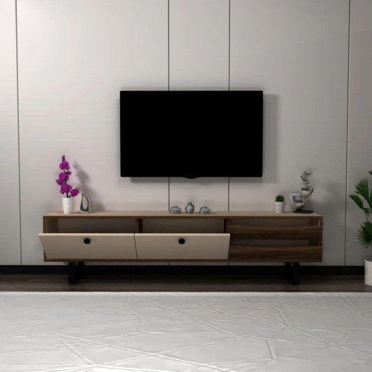 Komoda TV — Beige / Walnut Wood
