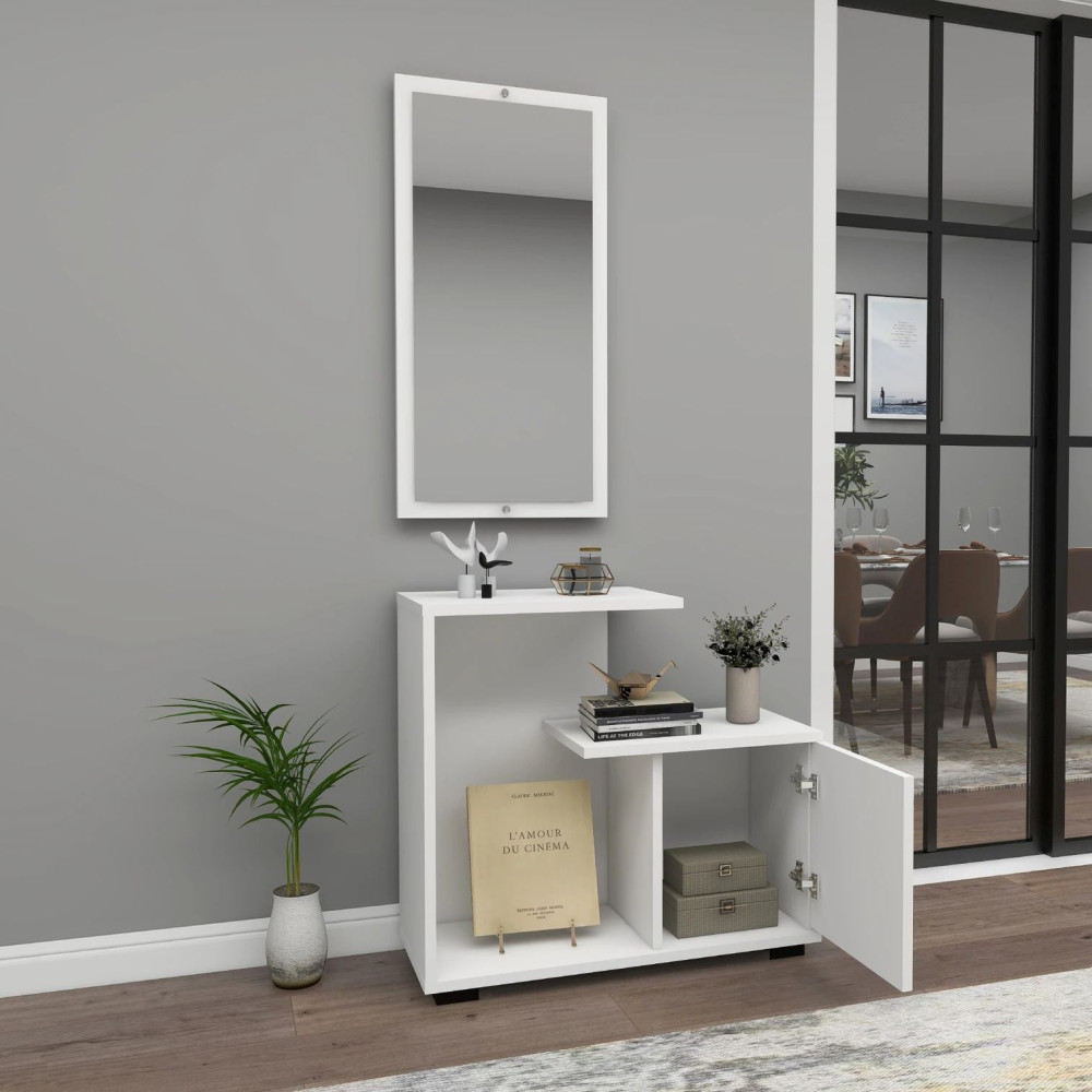 Konsolë Hyrjeje me Pasqyrë / Ngjyrë e Bardhë Konsolë Hyrjeje me Pasqyrë / Ngjyrë e Bardhë