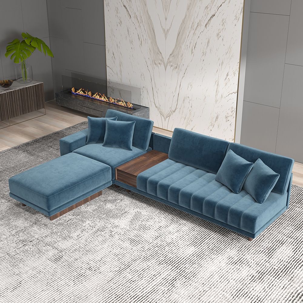 Divan Këndor Modular me Tavolinë Integruar, Pëlhurë Kadife dhe Kornizë Druri Divan Këndor Modular me Tavolinë Integruar, Pëlhurë Kadife dhe Kornizë Druri