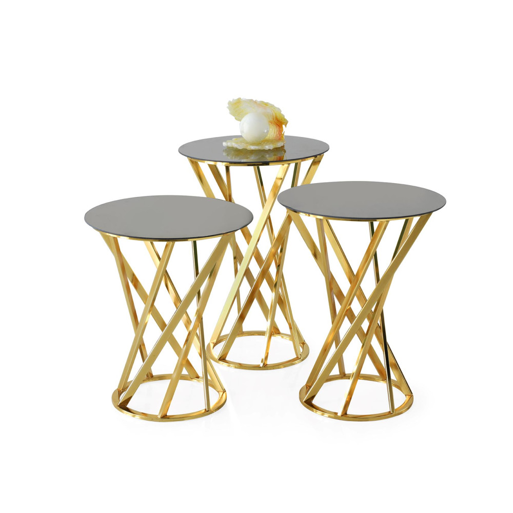 SAG Linda – Këmbë të Arta / Xham i Zi – set 3 copë SAG Linda – Këmbë të Arta / Xham i Zi – set 3 copë