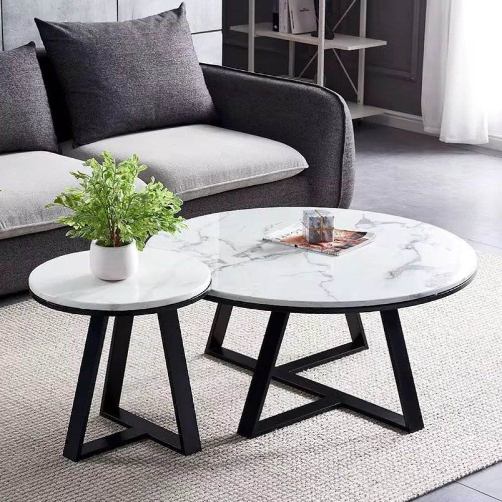 Set Tavolinash Kafeje Moderne me Dizajn Minimalist struktur hekuri e bardh Set Tavolinash Kafeje Moderne me Dizajn Minimalist struktur hekuri e bardh