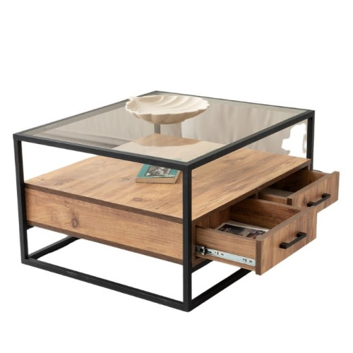 Tavolinë mesi SAG Patra – Xham / Drrasë / Strukturë e zezë