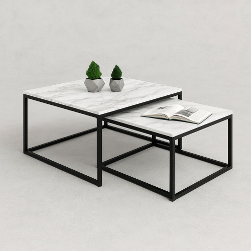 SAG Tavolina Dyshe – Drrasë Mermeri Bardhë & Strukturë Metalike