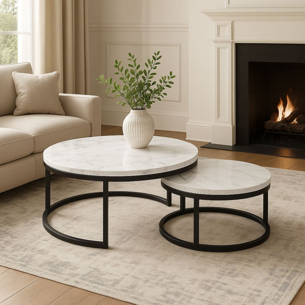 Set tavolina RUNO, bardh imitim mermeri Set tavolina RUNO, bardh imitim mermeri