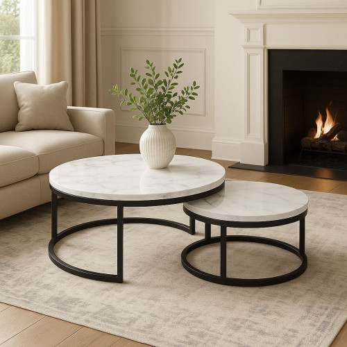 Set tavolina RUNO, bardh imitim mermeri 