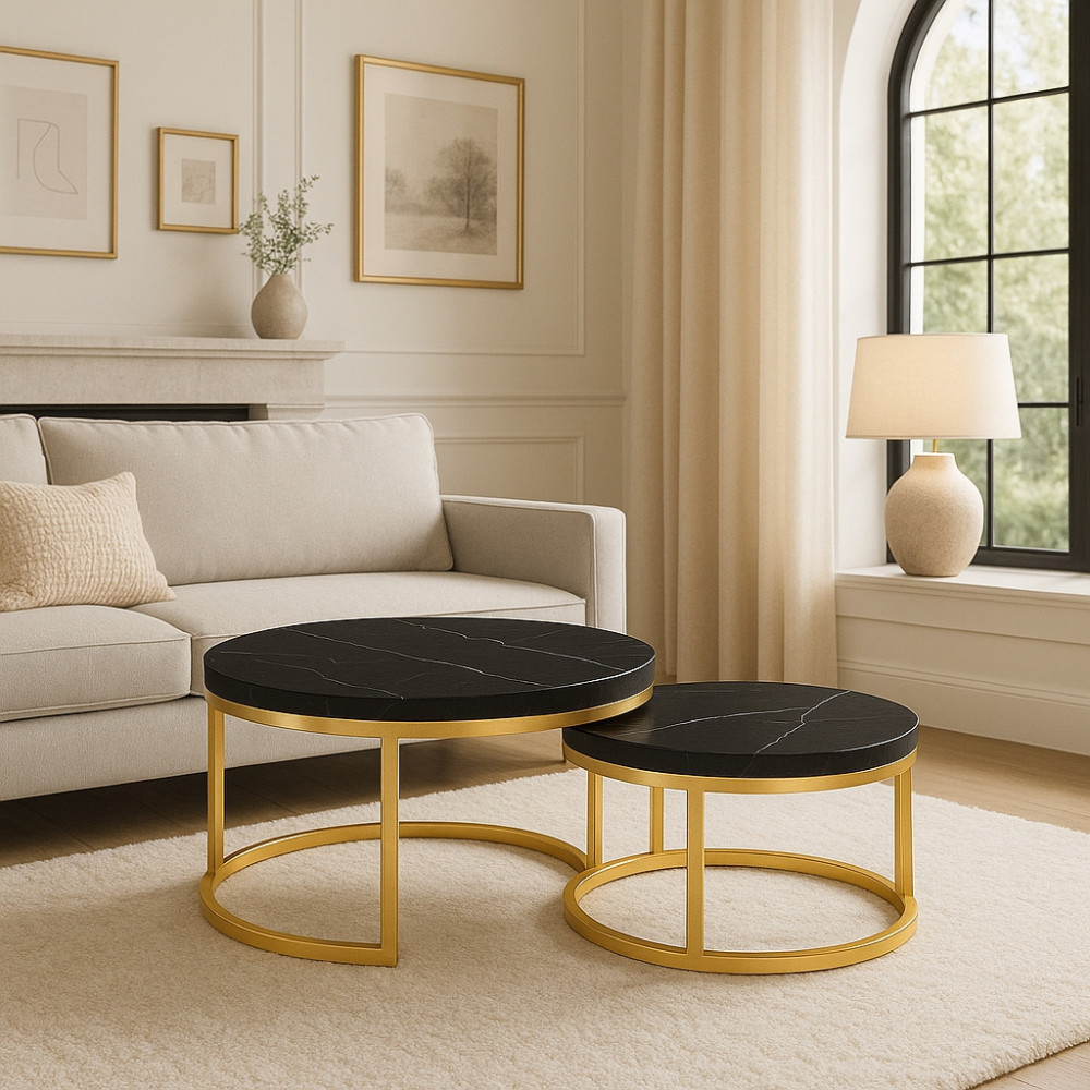 Tavolina mesi SAG Metal – e zezë me damarë / këmbë gold