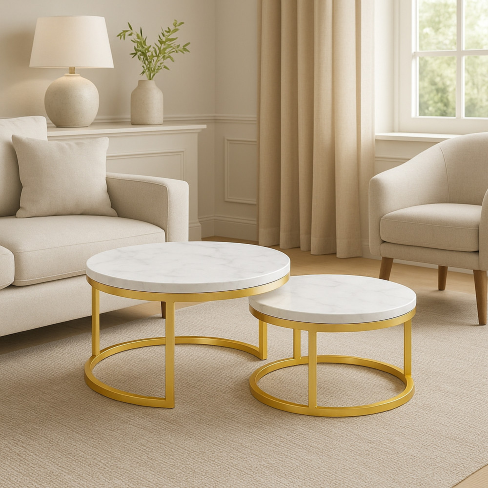 Tavolina mesi SAG Metal – bardhë mat / këmbë gold Tavolina mesi SAG Metal – bardhë mat / këmbë gold