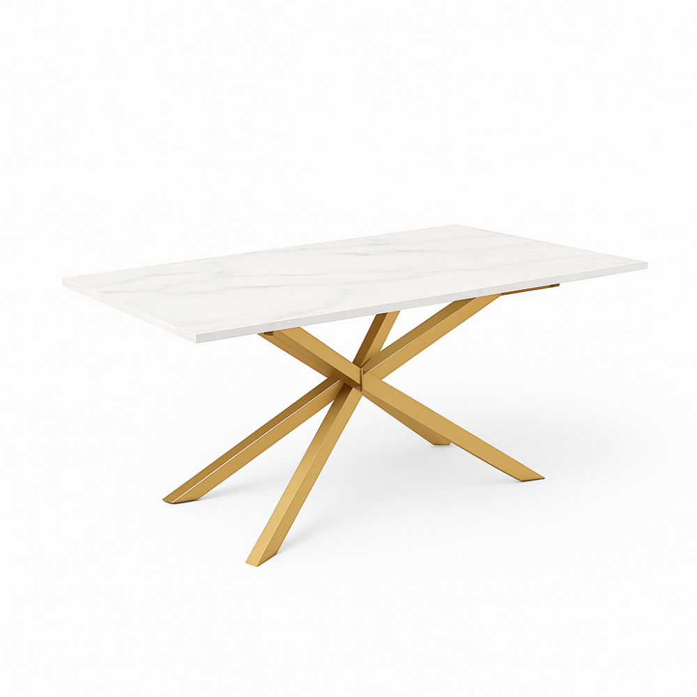 SAG Tavolinë Ngrenies – Sipërfaqe e bardhë / Këmbë Gold